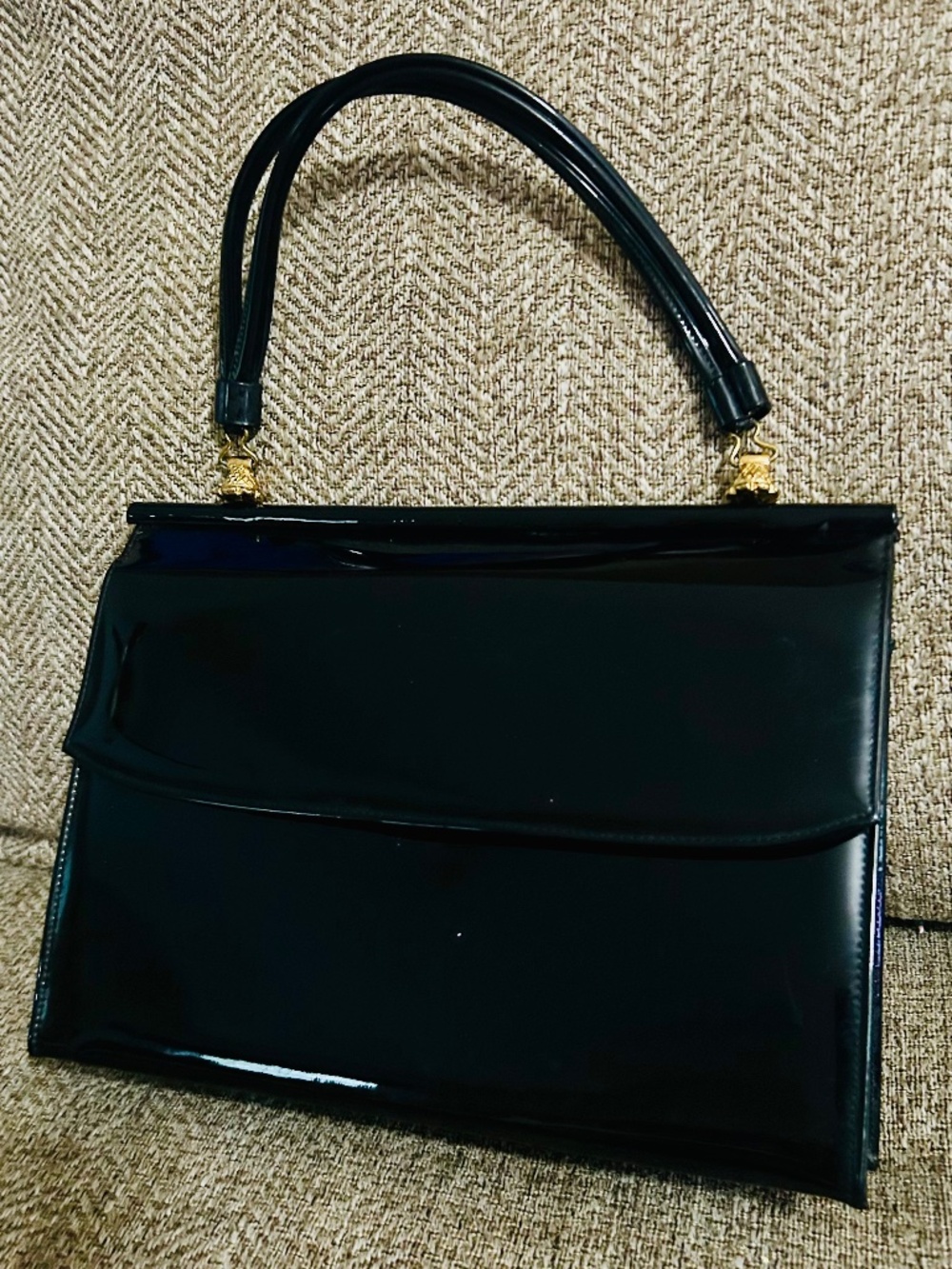 Lewis classic vintage Black Patent Satchel with Gold-Tone